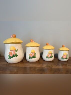 Vintage B&H Mushroom Canister Set | Cottagecore Kitchen | Pastel woodland decor